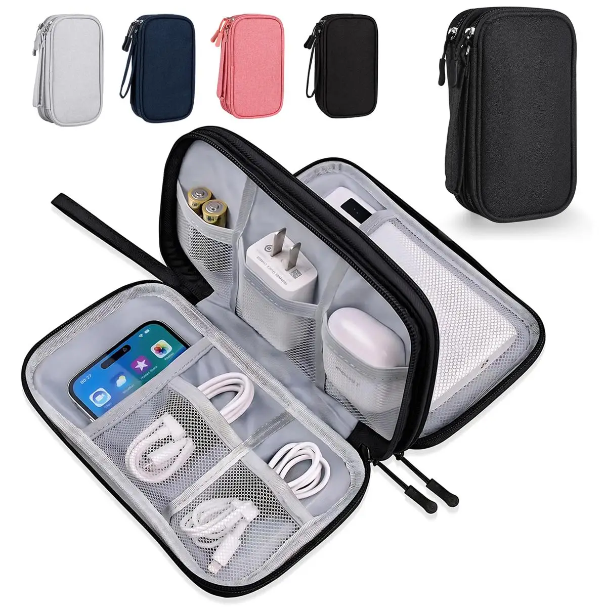 Tech Accessories Hard Case - حقيبة منظم كابلات مقاومة للماء للسفر،