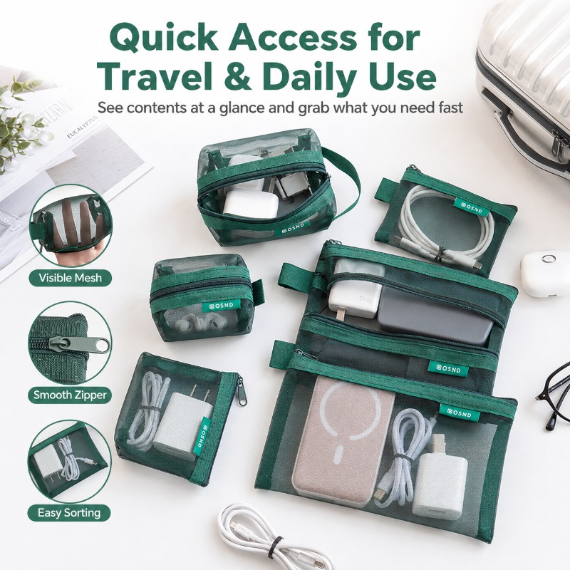 6 قطع حقيبة شبكية محمولة لتنظي - مراجعة Tech Accessories Organizer Pouch وسعره