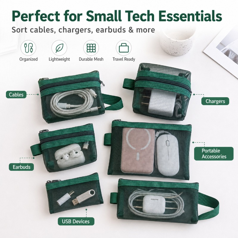 6 قطع حقيبة شبكية محمولة لتنظي - مراجعة Tech Accessories Organizer Pouch وسعره